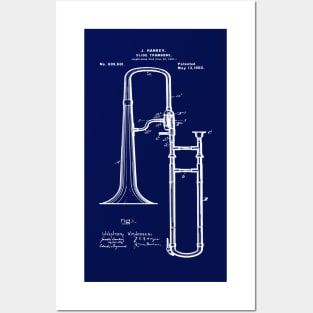 Vintage Trombone 1902 Patent Blueprint Posters and Art